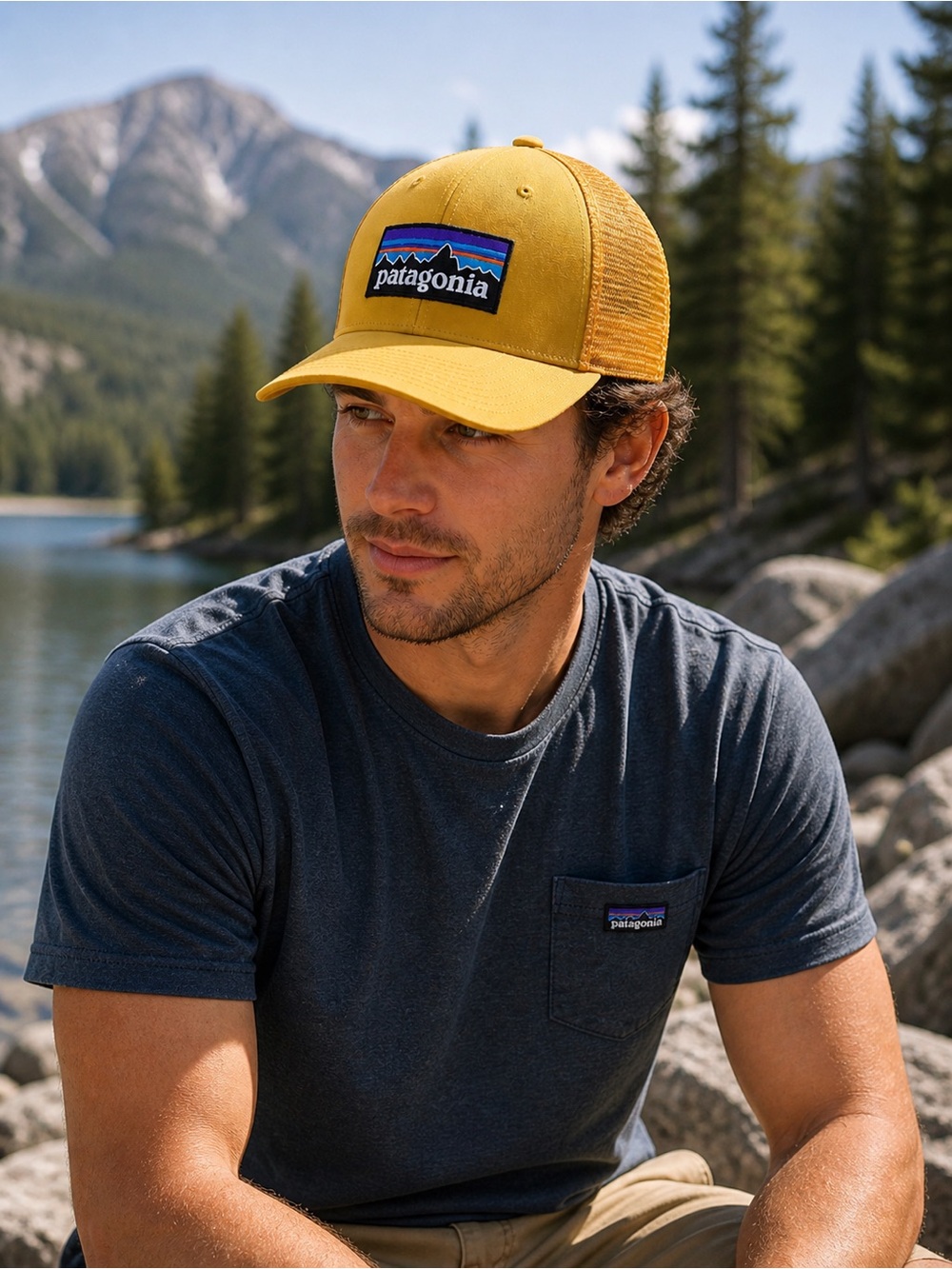 Patagonia P-6 Logo Trucker Hat Mustard Gold Mesh Snapback OS